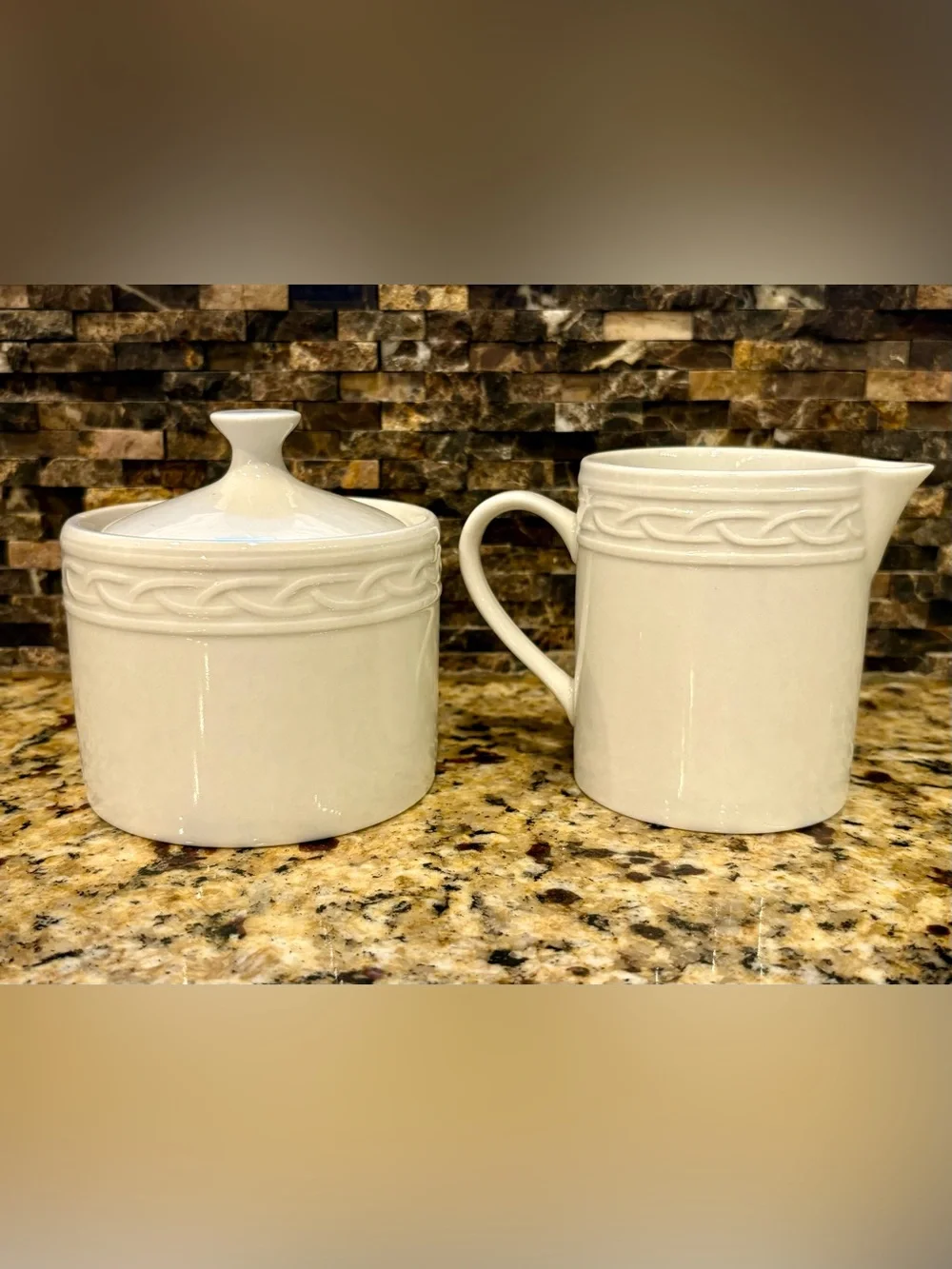 Gala by Block Sugar Jar and Creamer Set - Elegant Braided Border